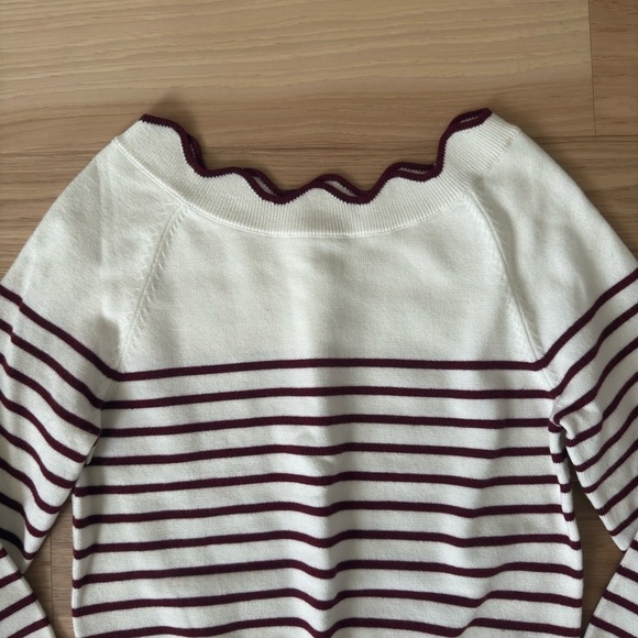 Lightweight preppy pullover round scallop neckline sweater striped size Small - Picture 5 of 10